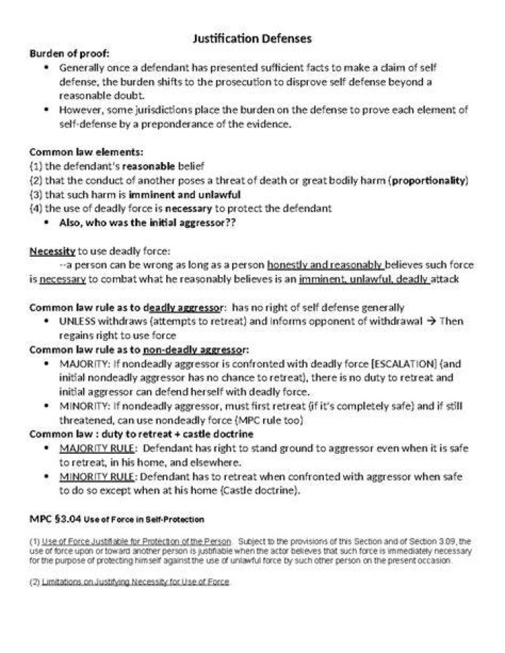 Is self defense a justification defense?